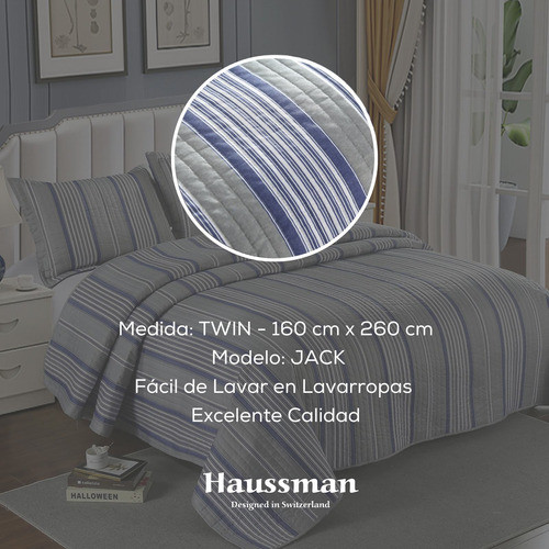 Cover Cubrecama 1 Plaza Cobertores Cama Twin Rayado Haussman 1
