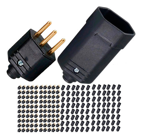 Kit 100 Plug Macho 3 Pinos + 100 Tomadas Fêmea 10a Margirius 0