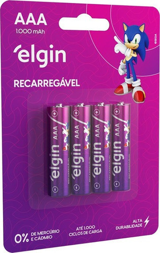 Pilha Recarregável Aaa 1000mah Blister C/4 Elgin - Original 0
