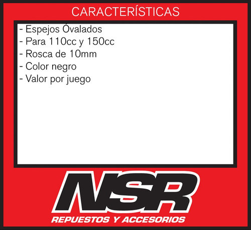 Espejos Universales 10mm Mas Calidad X Jgo Ovalados Nsr Moto 1