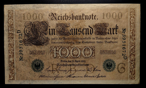 Alemania Billete 1000 Marcos 1910 Exc Pick 45b 7 Nº Verde 0