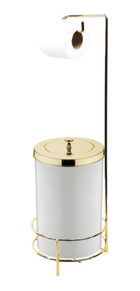 Suporte Porta Papel Hig Papeleira Lixeira Dourado Banheiro 0