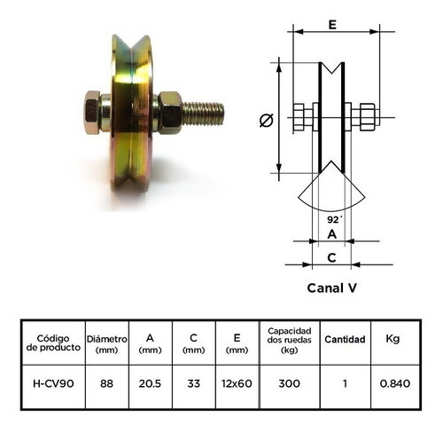 2 Ruedas Para Portón Corredizo V90mm Acero V 1