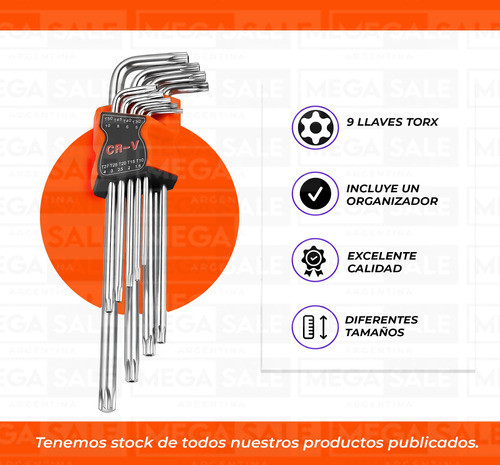 Juego De Llaves Torx 9 Piezas T 10 A T 50 Medianas Blister 1