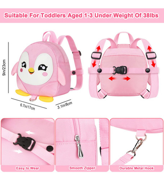 Arnes + Correa + Mochila Para Niños/as Pinguino Rosa 1