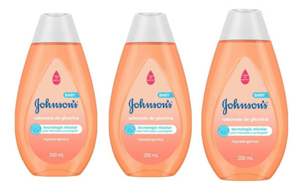 Sabonete Infantil J&j 200ml Glicerinado Kit C/03 Liquido 0