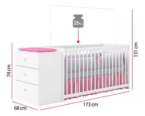 Quarto Do Bebê Berço Conjugado E Cômoda 4 Gavetas Branco 1
