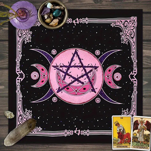 Tapete Mantel Tarot Runas Altar Triple Luna Wicca Negro Rosa 1