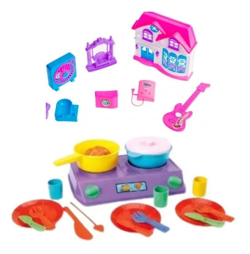 Combo Set Casita Grande Con Accesorios + Cocina C/utensillos 0