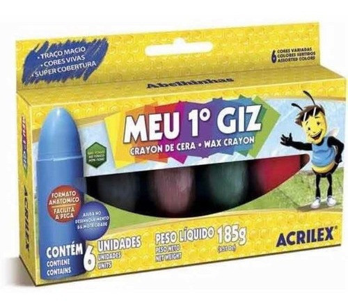 Giz De Cera Grosso Meu Primeiro Giz 06 Cores - Acrilex 0