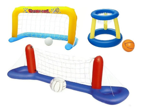 Combo Inflables Red Voley Arco Y Basket Piletas Agua Juguete 0