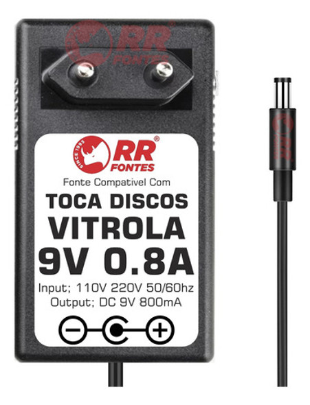 Fonte Carregador Dc 9v Para Toca-disco De Vinil Vitrola 0