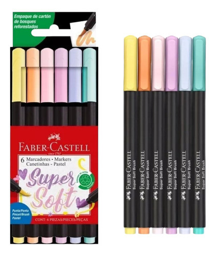 Marcadores Supersoft Faber Castell X6 Pastel Punta Pincel 1