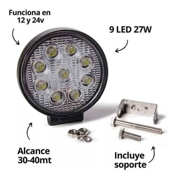 Kit 2 Faro Led 9 Reflector 27w Camión Tractor Agricola 1 Kit 2 Faro Led 9 Reflector 27w Camión Tractor Agricola 1