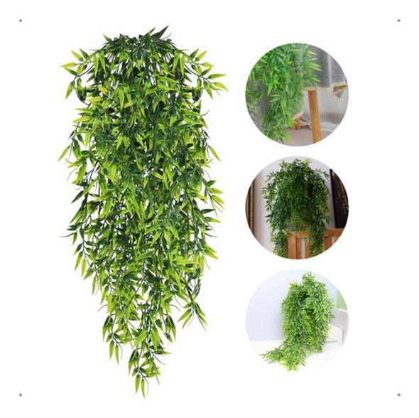 4 Pendentes Planta Artificial Decoração Folha De Bambu 0