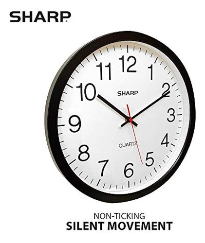 Reloj De Pared Sharp: Negro, Silencioso, Sin Tictac, Calidad 1
