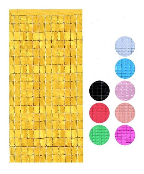 Cortinas Metalizadas 1x2m De Cuadros. Premium Para Fiestas 1