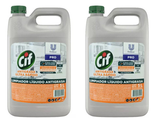 2 Unidades Limpiador Cif Antigrasa Profesional X 5 Lts 0