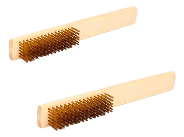 Set X2 Cepillo Mango Madera Cerdas Laton Resistente Duradero 0