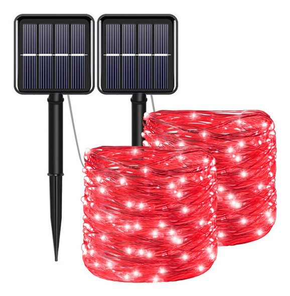 Cadena De Luces Solares Rojas De Navidad Para Exteriores, Im 0