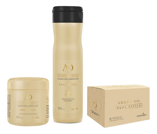 Kit Ossono Argán Shampoo 250ml + Mascara 250ml + Ampollas 0