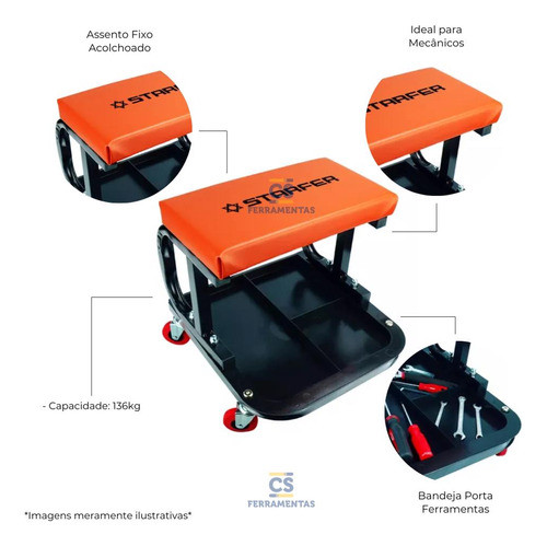 Banqueta Acolchoada Para Mecânico Com Rodinhas Starfer 1