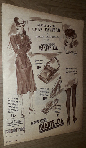 P297 Clipping Antigua Publicidad Tiendas Iriarte Año 1944 1