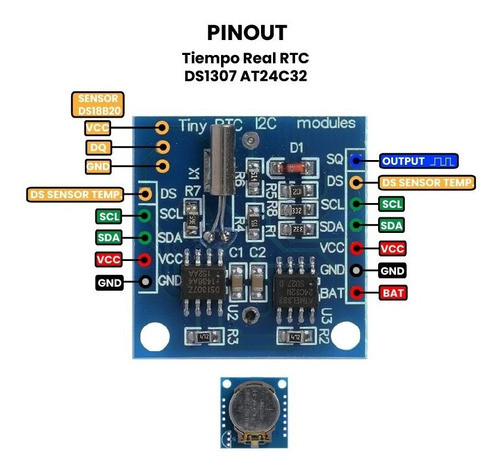 Modulo Rtc Ds1307 Reloj Tiny Eeprom 24c32 C/bateria Nueva 1