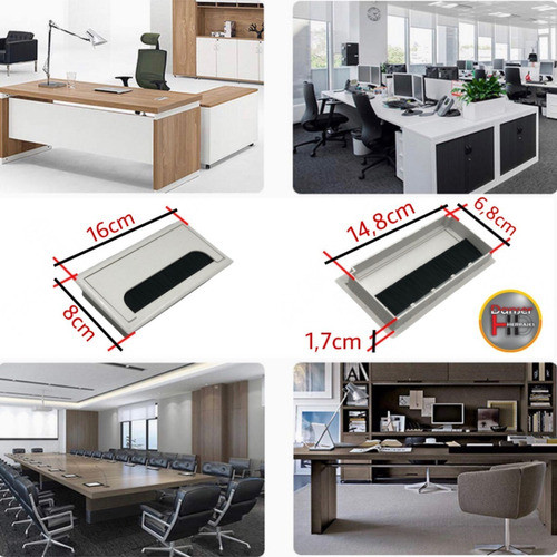 Tapa Pasacable Rectangular 16 X 8cm Blanco Con Cepillo X 10 1