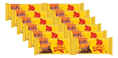 12 Barra Chocolate Ao Leite Com Castanha De Caju Garoto 80g 0