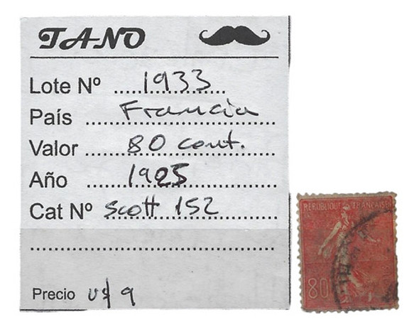 Lote1933 Francia 80 Centimes Año 1925 Yvert# 152 0