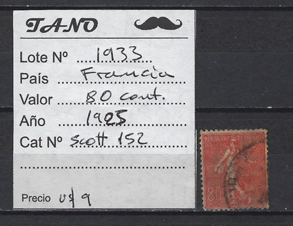 Lote1933 Francia 80 Centimes Año 1925 Yvert# 152 1