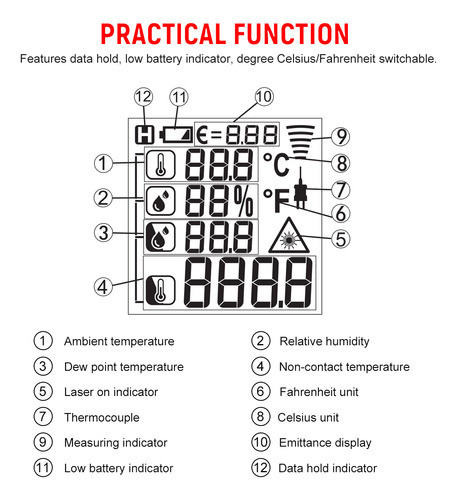 Termômetro -58 De Alta Temperatura Ultravioleta Infravermelh 1