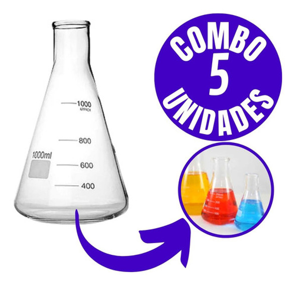 Combo C/5 Peças Erlenmeyer 1.000ml Graduado Vidro B.e Oferta 1
