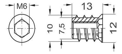50 Tuerca Manguito Hafele De Acero Con Reborde M6 X 13 Mm. 1