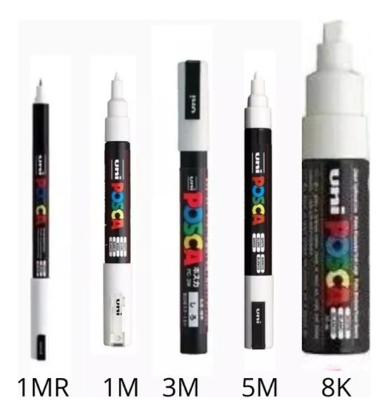 Marcadores X5 Posca Pc-1mr,pc-1 M, Pc-3 M, Pc-5m Y 8k Blanco 1