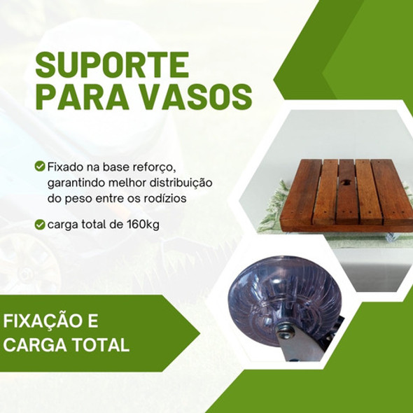Suporte Para Vaso 40cm Quadrado Madeira Tratada Roda Gel 1