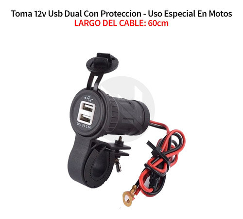 Toma 12v Usb Dual Con Proteccion Para Uso Especial En Motos 1