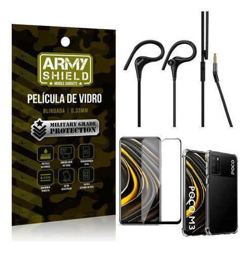 Capa + Película 3d Pocom3 + Fone Sport Hs131 0
