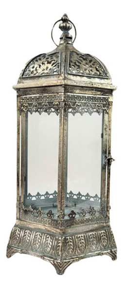 Lanterna Marroquina Decorativa Prata Envelhecida 49x25x22cm 0