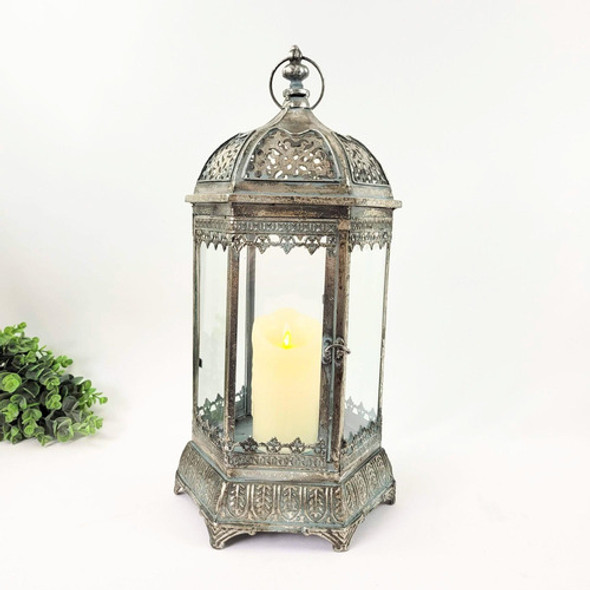 Lanterna Marroquina Decorativa Prata Envelhecida 49x25x22cm 1