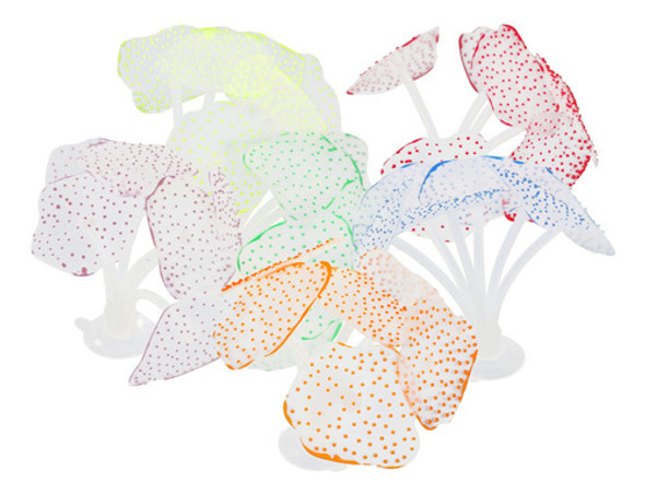 Cogumelo Artificial Coral 6 Peças De Silicone Fluorescente 0