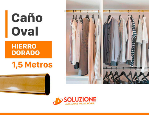 Caño Oval Acero Dorado Placard  X 1,5 Metros + 2 Soportes 1