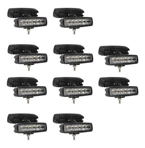 10 X Barra Faro 6 Led Auxiliar Rectangular Tipo Lupa 12v-24v 0