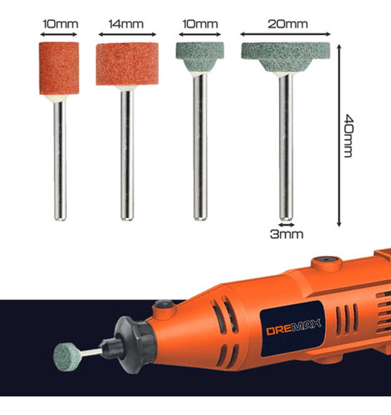 Kit 4 Ponta Montada Rebolo Abrasivo Haste 3mm Micro Retífica 1