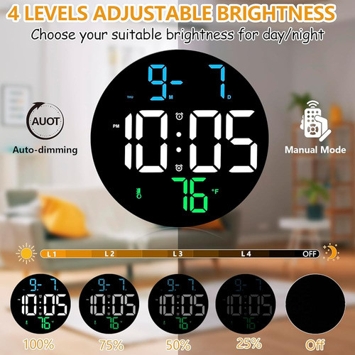 Reloj De Pared Digital Pantalla Grande, Control Remoto, Bril 1