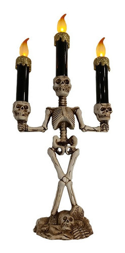 Candelabro Esqueleto 3 Velas Eletrônico 35 Cm 1
