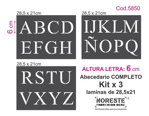 Stencil Abc Letra 6cm Kit X 3 Laminas Cod5850 Noreste Ideas 0