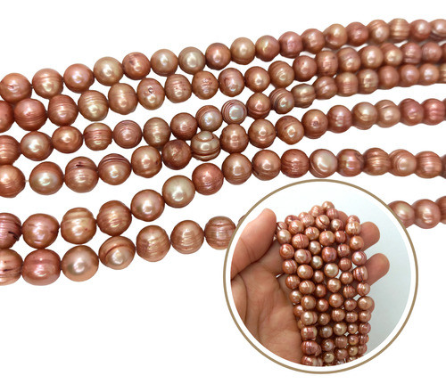 Perlas De Rio Natural Dorado Rose Tira 40cm Bijou Joyeria 0