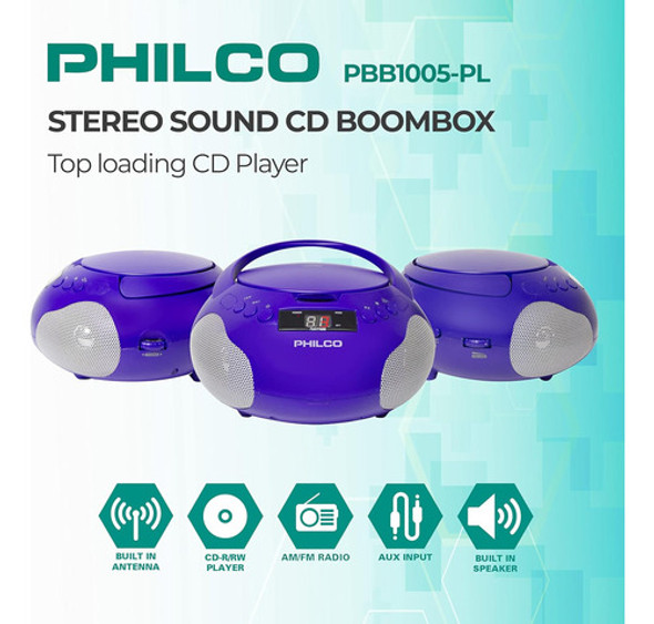Leitor De Cd Portátil Philco Boombox Com Alto-falantes E Am 1